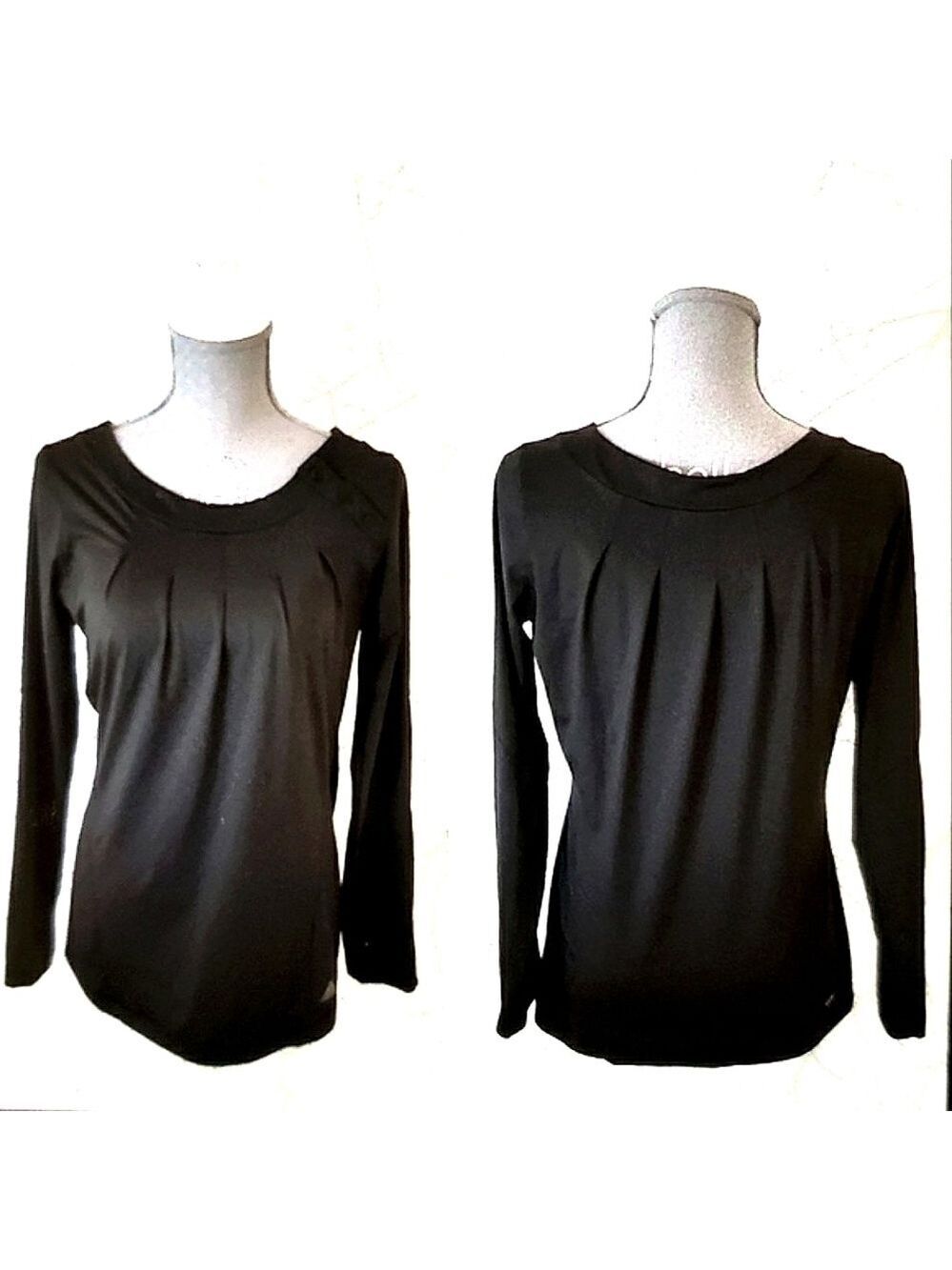 Adidas Athletic Shirt Lightweight Long Sleeves Pleated Black Medium